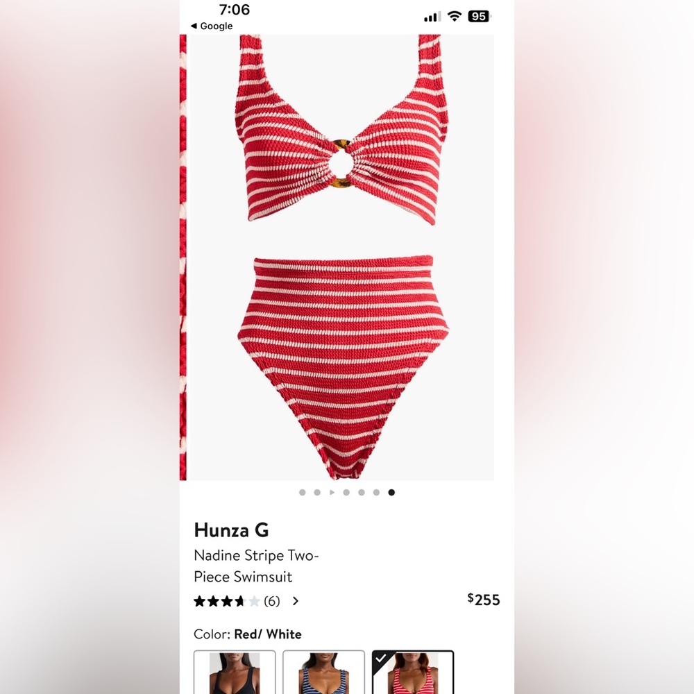 Hunza G Nadine Red and White Striped Two-Piece Swimsuit